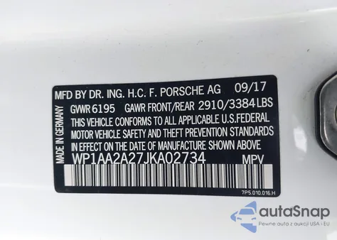 2018 Porsche Cayenne Platinum Edition z USA, uszkodzony, nr VIN WP1AA2A27JKA02734